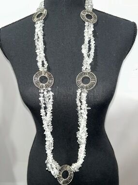 Clear Crystal Bead 3 strand Necklace with circular accents